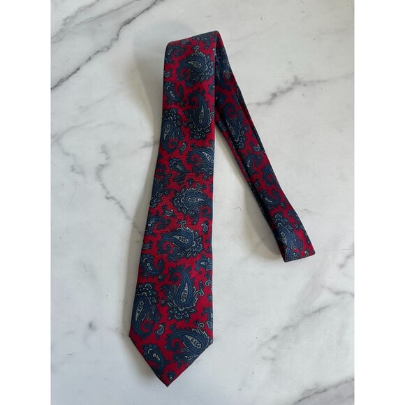BURT PULTIZER Men's Vintage Blue Red Paisley Silk Tie - Picture 1 of 5